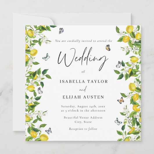 Summer Botanical Lemon Wedding Kaart (Voorkant)