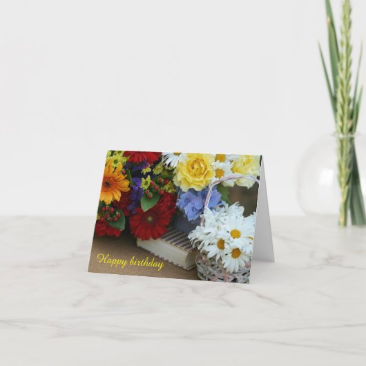 Summer Bouquet Birthday Wish Folded Wenskaart Kaart (Voorkant)