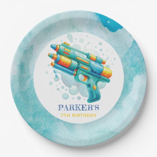 Summer Boy Verjaardag Water Pistool Custom Papieren Bordje (Voorkant)