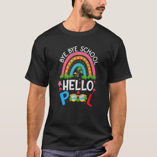 Summer Break Rainbow Dag Dag Dag School Hallo Pool T-shirt (Voorkant)