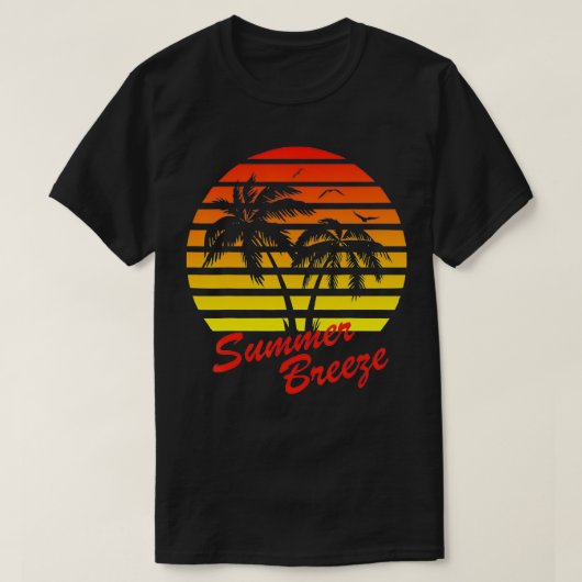 Summer Breeze 80s zomer strand palmboom zonsonderg T-shirt (Design voorkant)