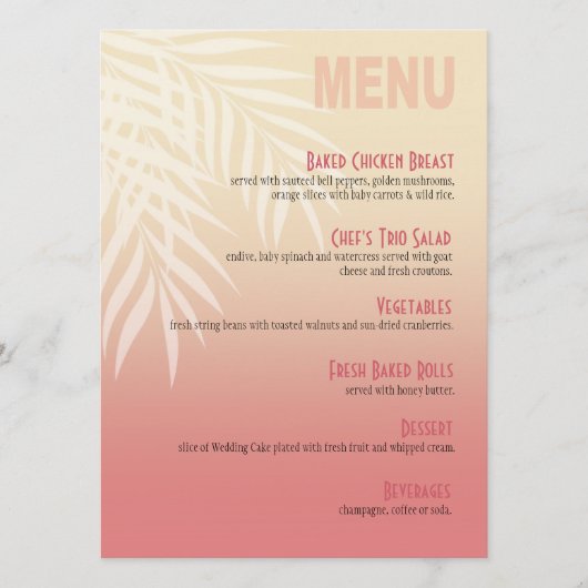Summer Breeze Beach menu | Roze (Voorkant)