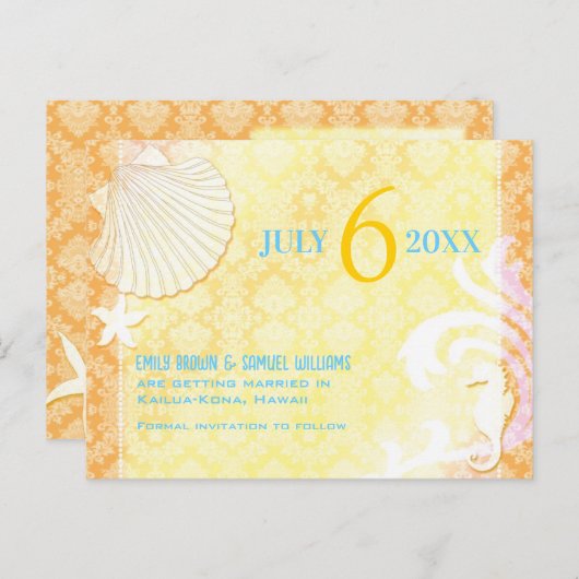 Summer Breeze Beach Weddenschap Save the Date Aankondigingskaart (Voorkant / Achterkant)