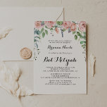 Summer Breeze Floral Calligraphy Bat Mitzvah Kaart<br><div class="desc">Deze zomer is de florale calligrafie bat mitzvah-uitnodiging perfect voor een roestvrijvleermuis mitzvah. Het ontwerp is voorzien van roze,  stompe,  paarse handbeschilderde rozen met waterverf en groene bladeren.</div>