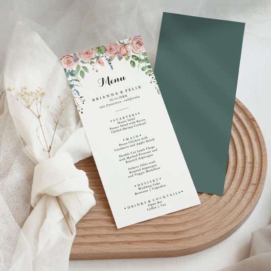 Summer Breeze Floral Calligraphy Dinner Menu