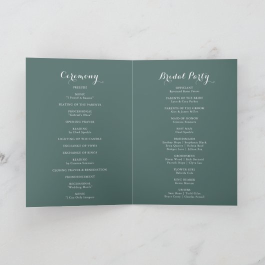 Summer Breeze Floral Calligraphy Folded Wedding Programma (Binnen)