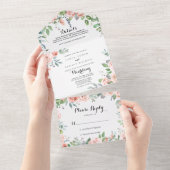 Summer Breeze Floral Calligraphy Wedding All In One Uitnodiging (Afscheurbaar)