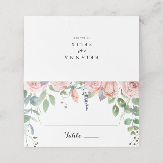 Summer Breeze Floral Calligraphy Wedding Plaatskaartje (Buitenkant ongevouwen)