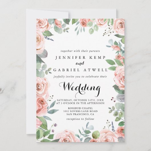 Summer Breeze Floral Front & Back Wedding Kaart (Voorkant)