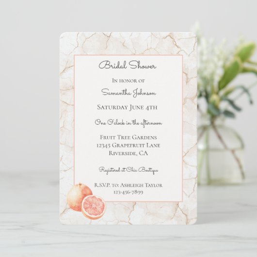 Summer Breeze Grapefruit Bruidsuitnodiging Kaart (Staand voorkant)
