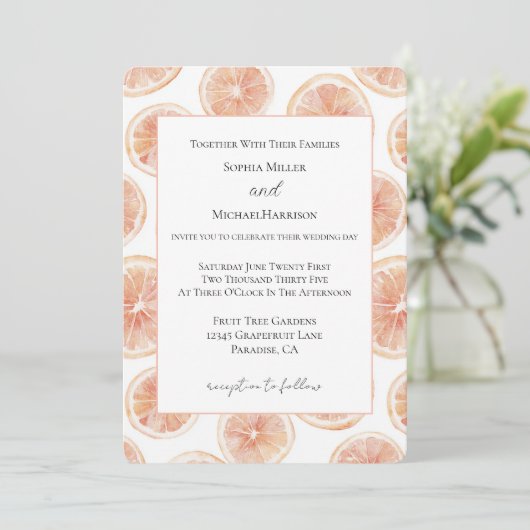 Summer Breeze Grapefruit Bruiloft Kaart (Staand voorkant)