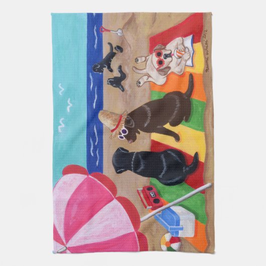 Summer Breeze Labradors schilderen Theedoek (Verticaal)