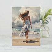 Summer Breeze Promenade Waterverf strandwandeling Feestdagenkaart (Staand voorkant)