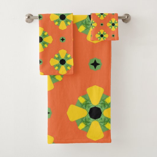 Summer Bright Oranje Yellow Green Diamond Pattern Bad Handdoek (Insitu)