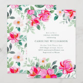Summer Bright Pink Watercolor Floral Bridal Shower Kaart (Voorkant / Achterkant)