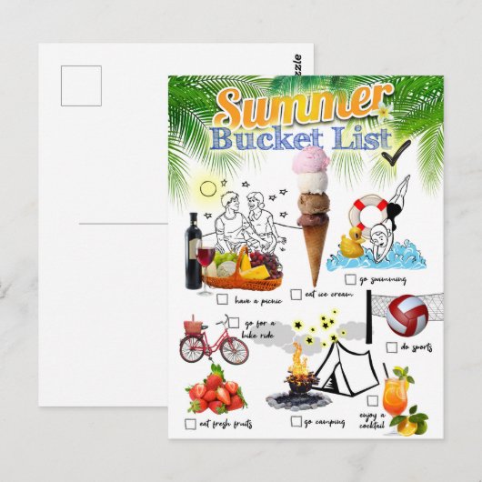 Summer Bucket List Briefkaart (Voorkant / Achterkant)