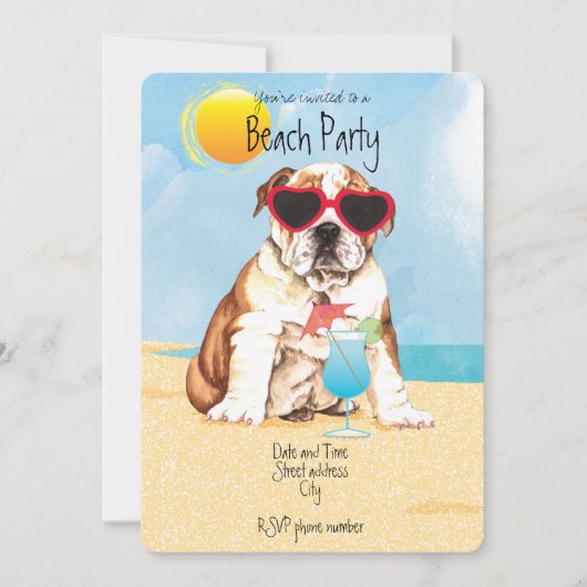 Summer Bulldog Beach Party Invitation Feestdagenkaart (Voorkant)