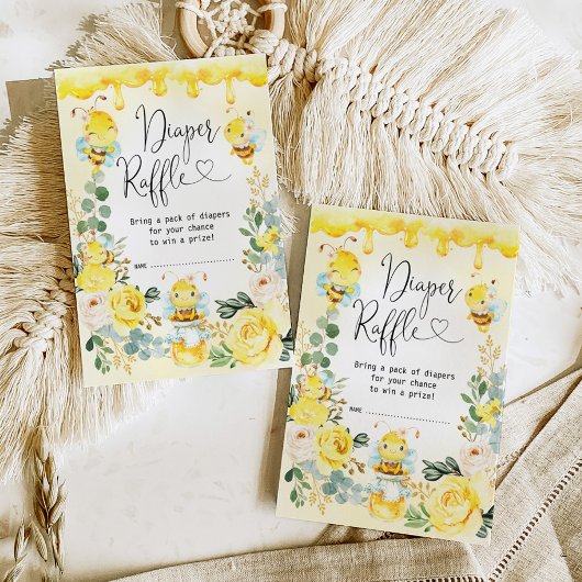 Summer Bumblebee Honeycomb Baby Diaper Raffle Informatiekaartje