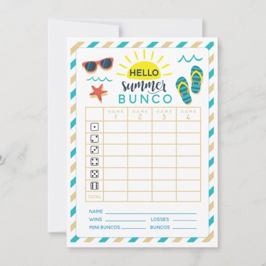 Summer Bunco Score Kaart juni juli (Voorkant)