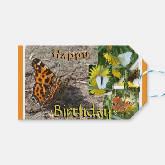 Summer Butterflies Collage Verjaardag Gift Label Cadeaulabel (Voorkant (Horizontaal))