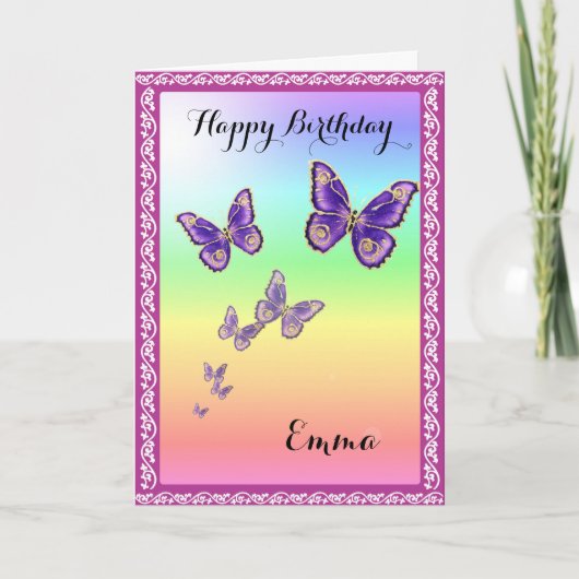 Summer Butterflies.Happy Birthday Emma. Kaart (Voorkant)