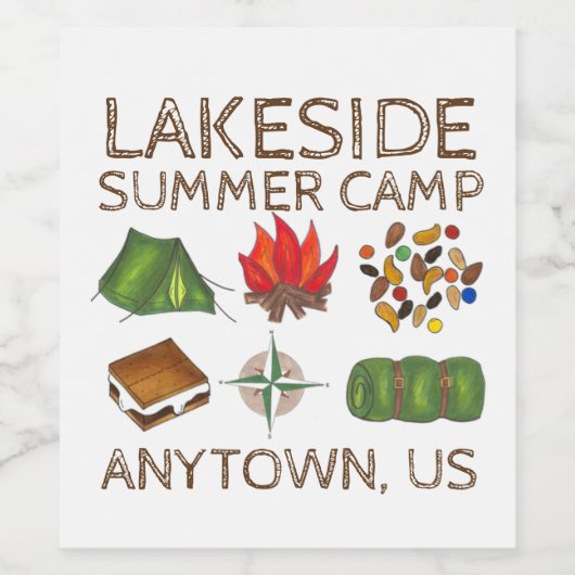 Summer Camp Compass Campfire S'mores Tent Trailmix Wijn Etiket (Enkel label)