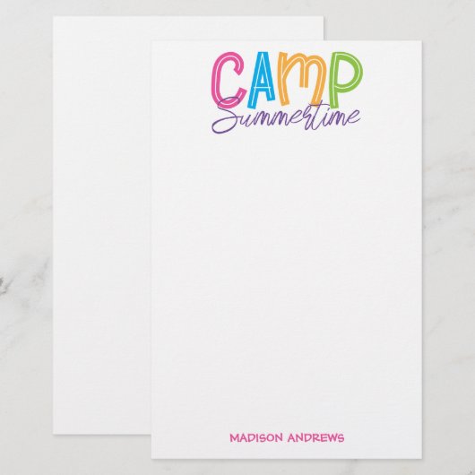 Summer Camp Personalized Stationery Briefpapier (Voorkant / Achterkant)