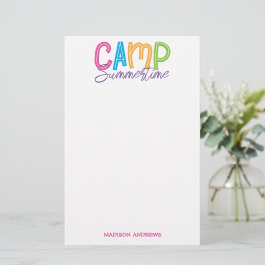 Summer Camp Personalized Stationery Briefpapier (Staand voorkant)