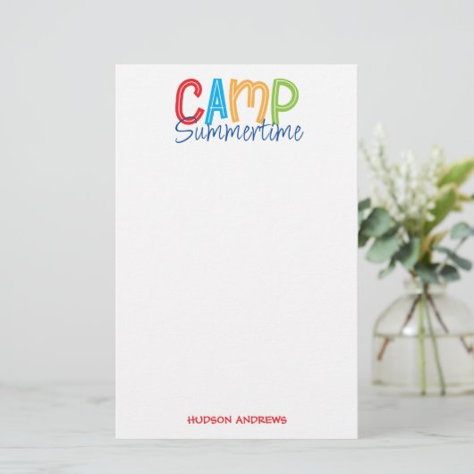 Summer Camp Personalized Stationery Briefpapier (Staand voorkant)