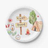 Summer Camping Girls Birthday Party Papieren Bordje (Voorkant)