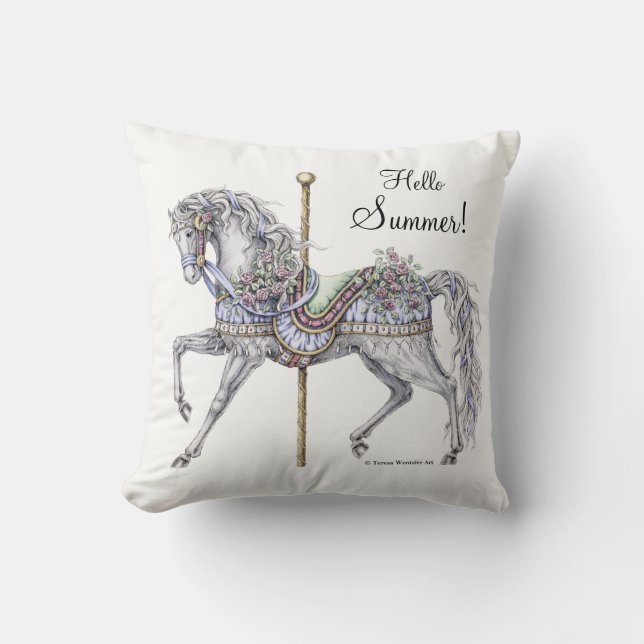 Summer Carousel Horse Drawing Pillow Kussen (Voorkant)