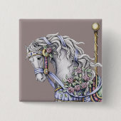 Summer Carousel Horse Drawing Square Button (Voorkant)