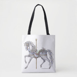 Summer Carrousel Horse Pen en Inkt Drawing Canvas Tote Bag