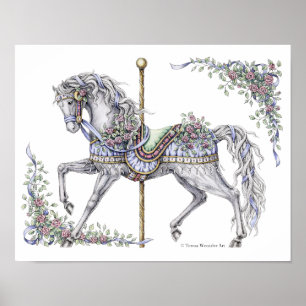 Summer Carrousel Horse Pen en Inkt Drawing Poster