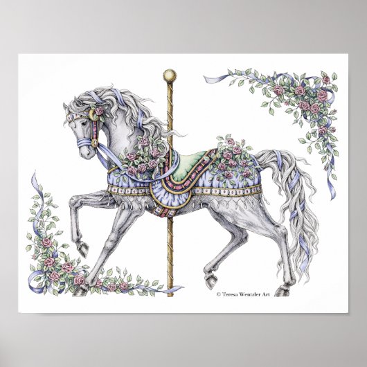 Summer Carrousel Horse Pen en Inkt Drawing Poster (Voorkant)