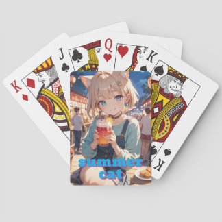 summer cat ears girl pokerkaarten