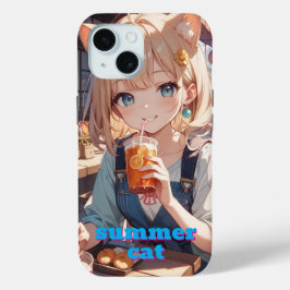 summer cat girl iPhone 15 case