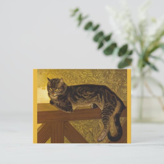 Summer Cat op Balustrade  kunst Briefkaart (Staand voorkant)