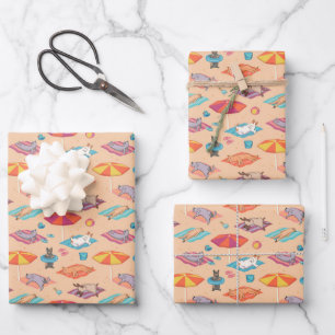 Summer Cats at the Beach Colorful Gift Wrap Inpakpapier Vel