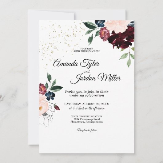 Summer Celebration Glitter Wedding Invitation Kaart (Voorkant)