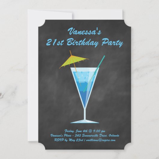 Summer Chalkboard 21st Birthday Party Invitation Kaart (Voorkant)