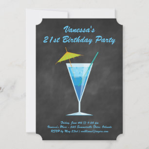 Summer Chalkboard 21st Birthday Party Invitation Kaart