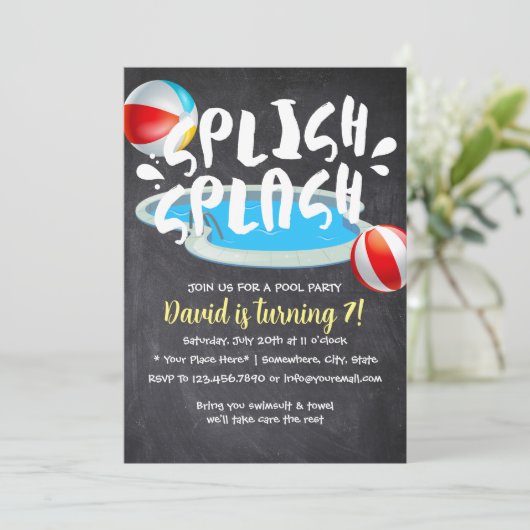 Summer ChalkBoard Pool Birthday Kaart (Staand voorkant)