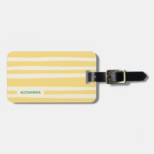 Summer Chic Retro Yellow Stripes Personalized Bagagelabel (Voorkant horizontaal)