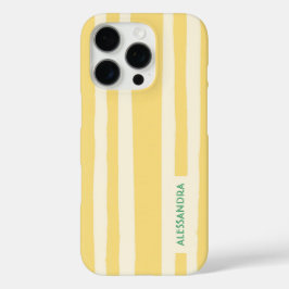 Summer Chic Retro Yellow Stripes Personalized iPhone 16 Pro Hoesje