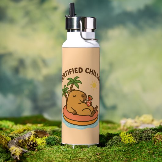 Summer Chill Capybara – Schattigee tropische water Waterfles (Buiten (Gedraaid) )