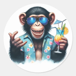 Summer Chill Chimp Chillin - Zonnebril & Cocktail Ronde Sticker