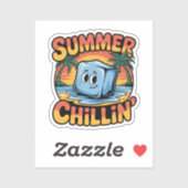Summer Chillin' Cute Ice Cube Retro Beach Sunset Sticker (Vel)