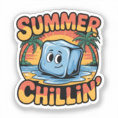 Summer Chillin' Cute Ice Cube Retro Beach Sunset Sticker (Voorkant)