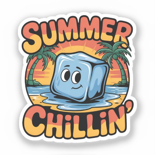 Summer Chillin' Cute Ice Cube Retro Beach Sunset Sticker (Voorkant)